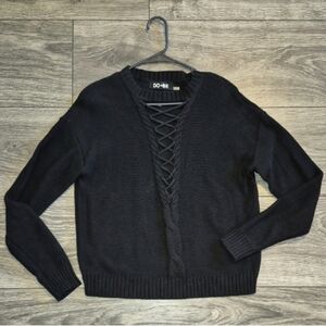 DO+BE Black V-Neck Lace-Up Sweater